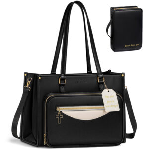 Ytonet Bible Bag with Bible Cover Case for Women, Premium PU Leather Bible Tote Bag Church Bag with Cross Zipper Design for Bible Study Supplies, Christmas Christian Gifts for Women, Black