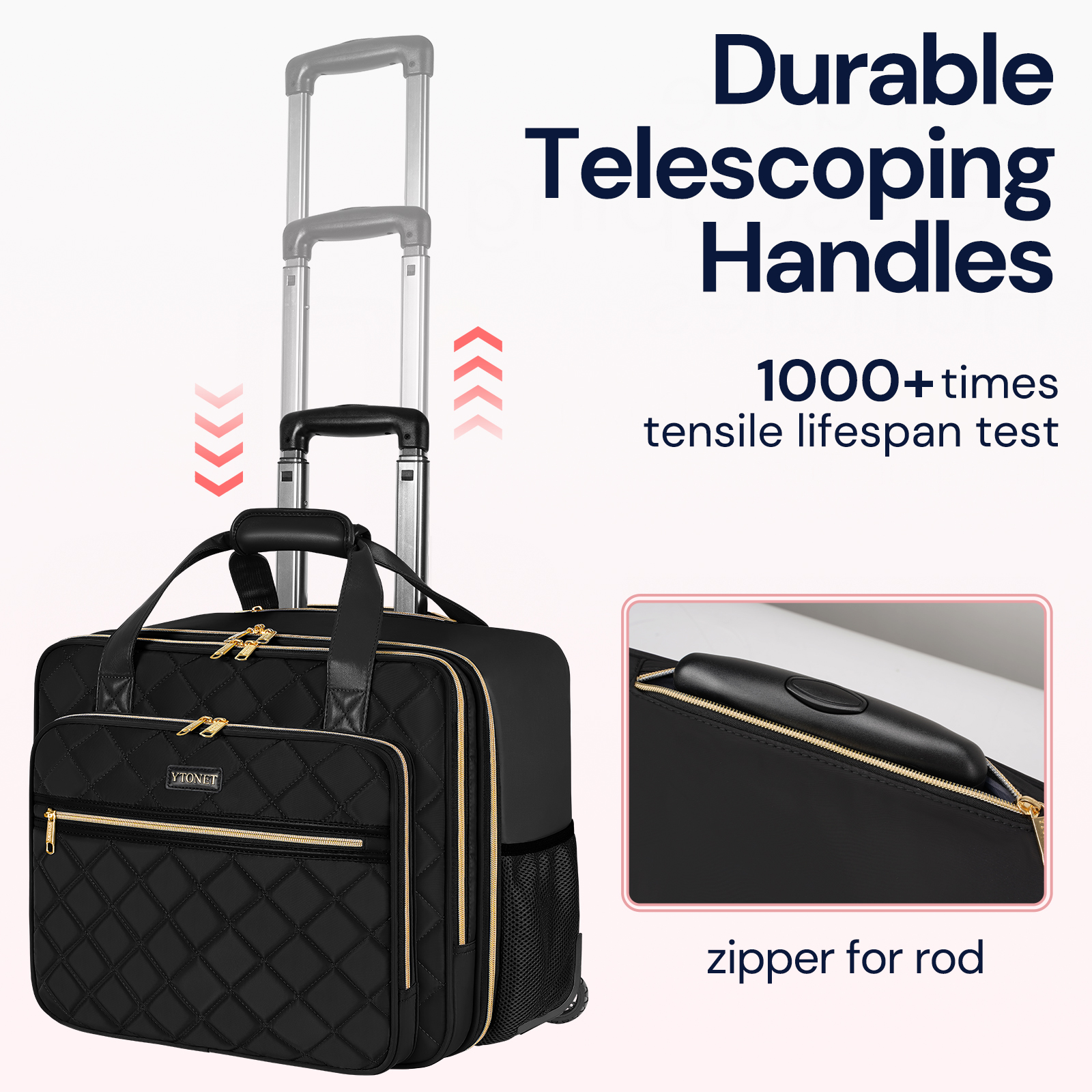 Ytonet Rolling Briefcase for Women, 17.3 Inch Rolling Laptop Bag with 15.6 Inch Travel Backpack, Large Roller Laptop Briefcase with Wheels, Water Resistant Roller Teacher Bag for work 2pcs Set, Black - Image 4