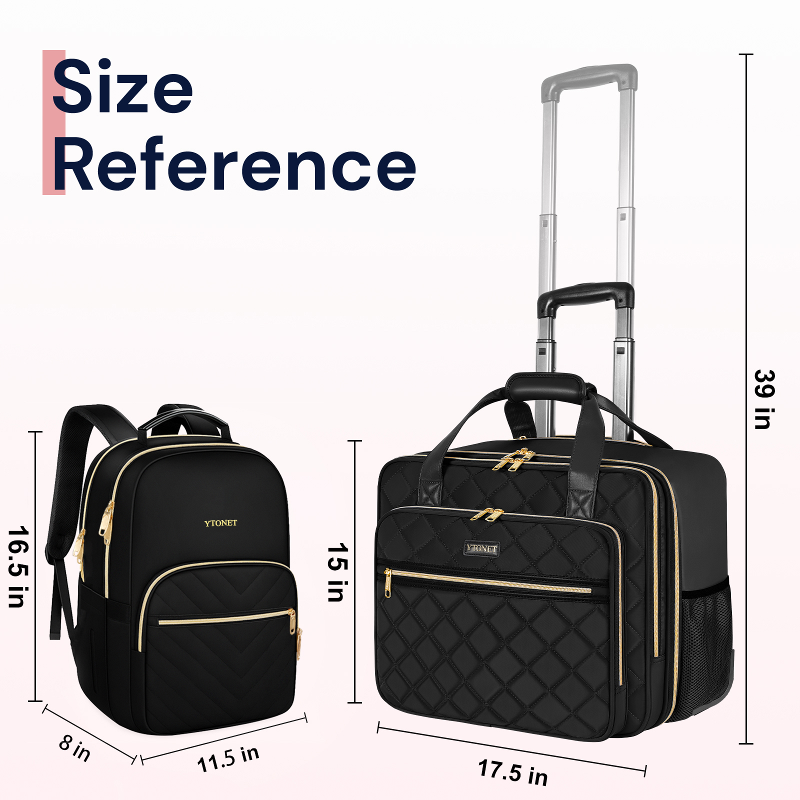 Ytonet Rolling Briefcase for Women, 17.3 Inch Rolling Laptop Bag with 15.6 Inch Travel Backpack, Large Roller Laptop Briefcase with Wheels, Water Resistant Roller Teacher Bag for work 2pcs Set, Black - Image 8