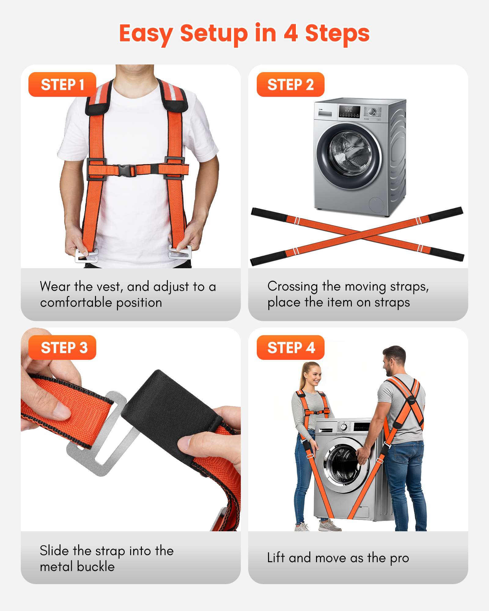 Ytonet Moving Straps, 2-Person Lifting and Moving System, X-Shaped Back Padded Movings Straps for Lifting Appliance, Furniture Strap Move Heavy Objects Up to 800lbs for Mattresses, Refrigerator, Sofa - Image 8