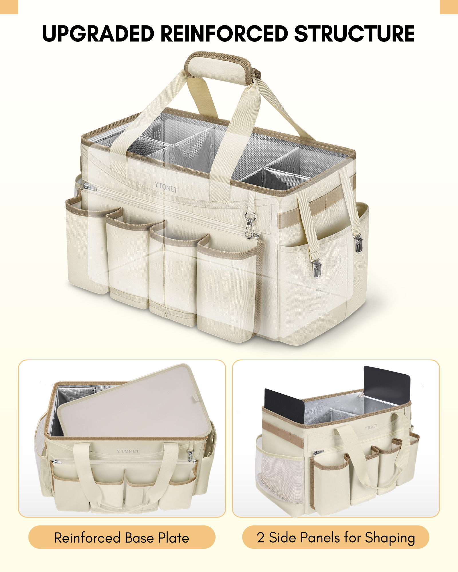 Ytonet Cleaning Caddy Bag with Detachable Apron, Extra Large Cleaning Supplies Organizer with Foldable Dividers, Portable Cleaner Tote with Handle, Cleaner Caddy for Kitchen, Detailing Bag, Apricot - Image 9
