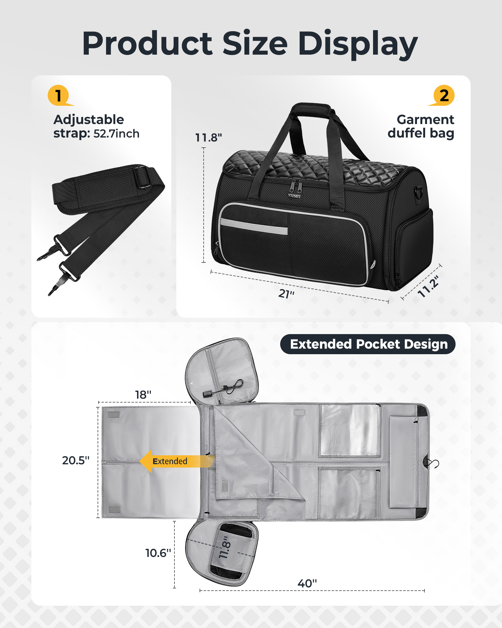 Ytonet Convertible Garment Bags for Travel, 50L Carry on Garment Duffle Bag for Men Women, 3 in 1 Suit Travel Bag Hanging Clothes for Business with Shoe Pocket, Waterproof Pocket, Black - Image 5