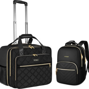 Ytonet Rolling Briefcase for Women, 17.3 Inch Rolling Laptop Bag with 15.6 Inch Travel Backpack, Large Roller Laptop Briefcase with Wheels, Water Resistant Roller Teacher Bag for work 2pcs Set, Black