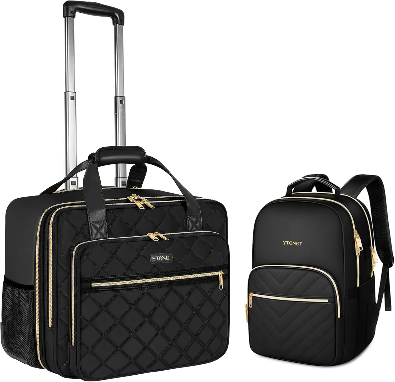 Ytonet Rolling Briefcase for Women, 17.3 Inch Rolling Laptop Bag with 15.6 Inch Travel Backpack, Large Roller Laptop Briefcase with Wheels, Water Resistant Roller Teacher Bag for work 2pcs Set, Black