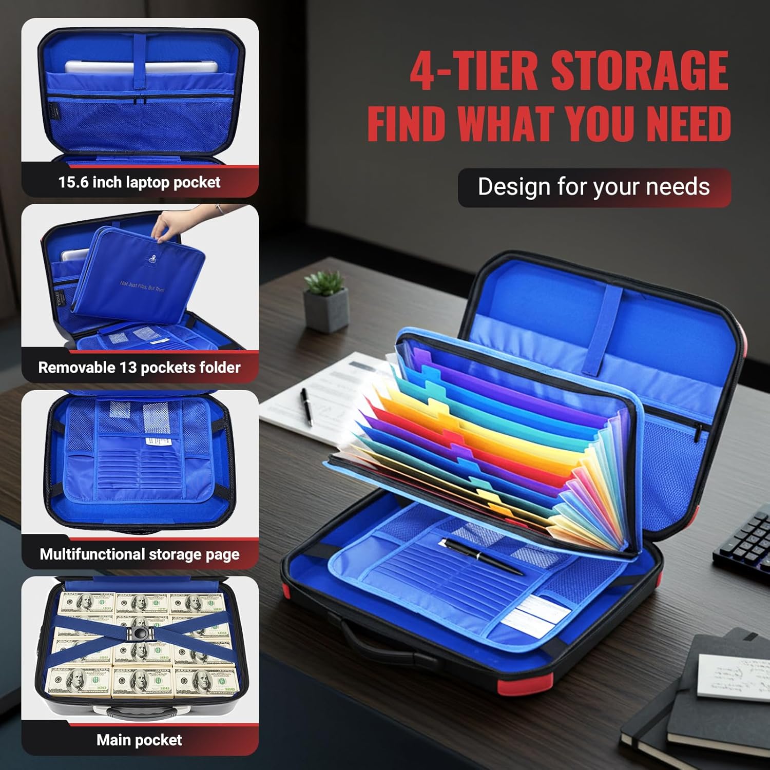 Ytonet Fireproof Document Box with Lock, Hard Case Fire Proof File Box for Documents with 13 Pocket Accordion File Folder - Image 4