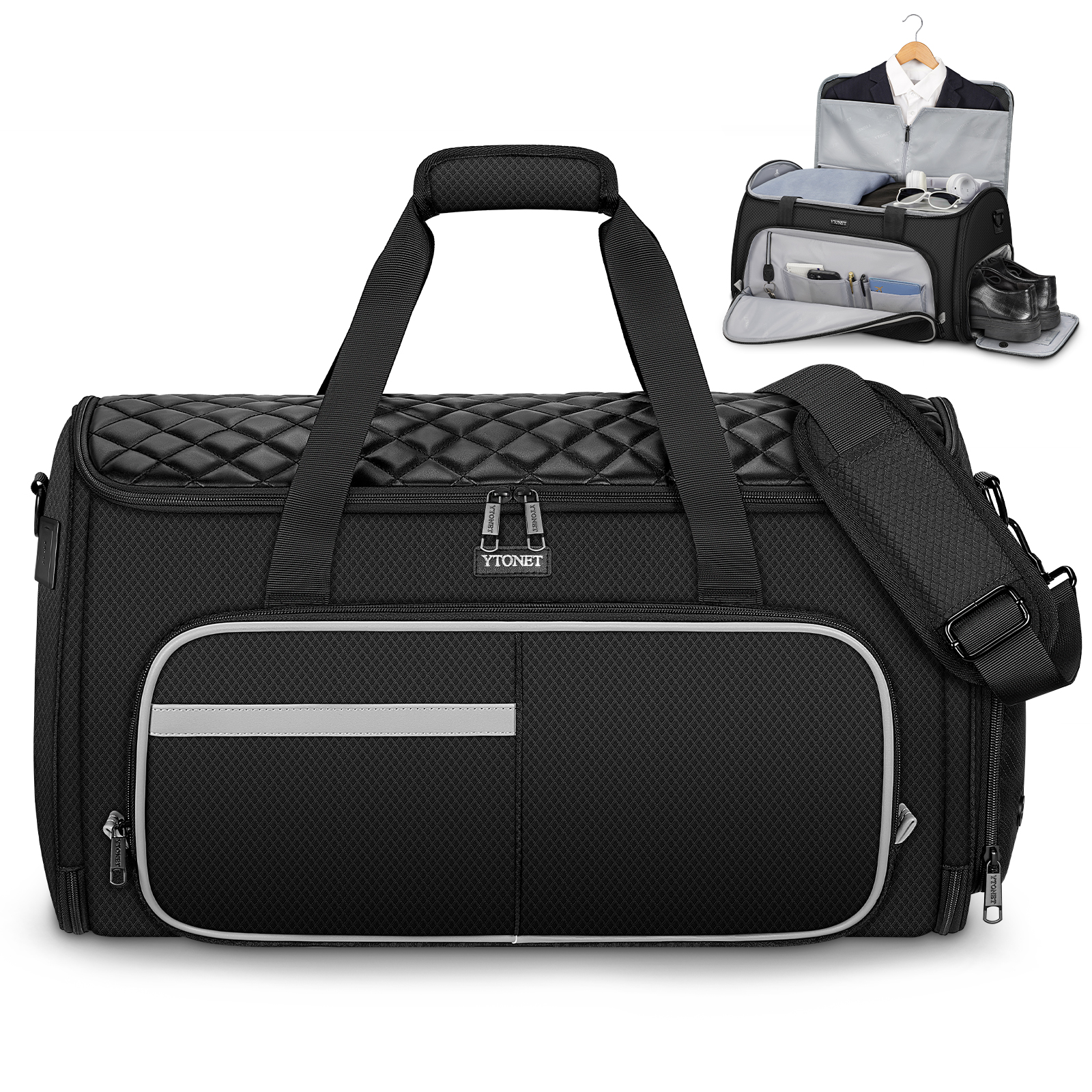 Ytonet Convertible Garment Bags for Travel, 50L Carry on Garment Duffle Bag for Men Women, 3 in 1 Suit Travel Bag Hanging Clothes for Business with Shoe Pocket, Waterproof Pocket, Black - Image 2
