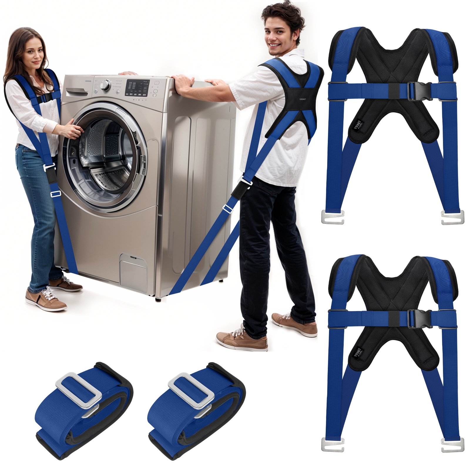 Ytonet Moving Straps, 2-Person Lifting and Moving System with Padded Back Supprot, Lifting Straps for Move Furniture, Appliances, Heavy Objects up to 800 lbs, 130 Inch Long, Wire Rope Slings, Blue