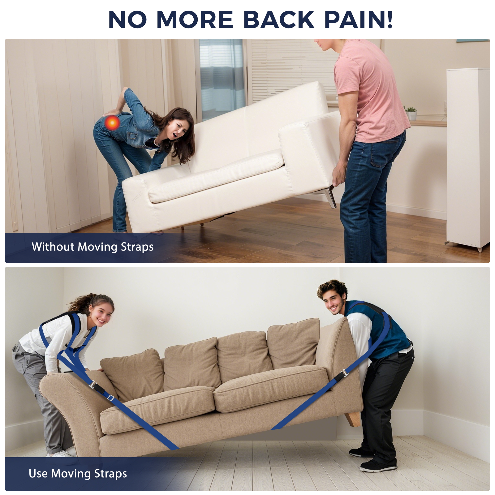 Ytonet Moving Straps, 2-Person Lifting and Moving System with Padded Back Supprot, Lifting Straps for Move Furniture, Appliances, Heavy Objects up to 800 lbs, 130 Inch Long, Wire Rope Slings, Blue - Image 2