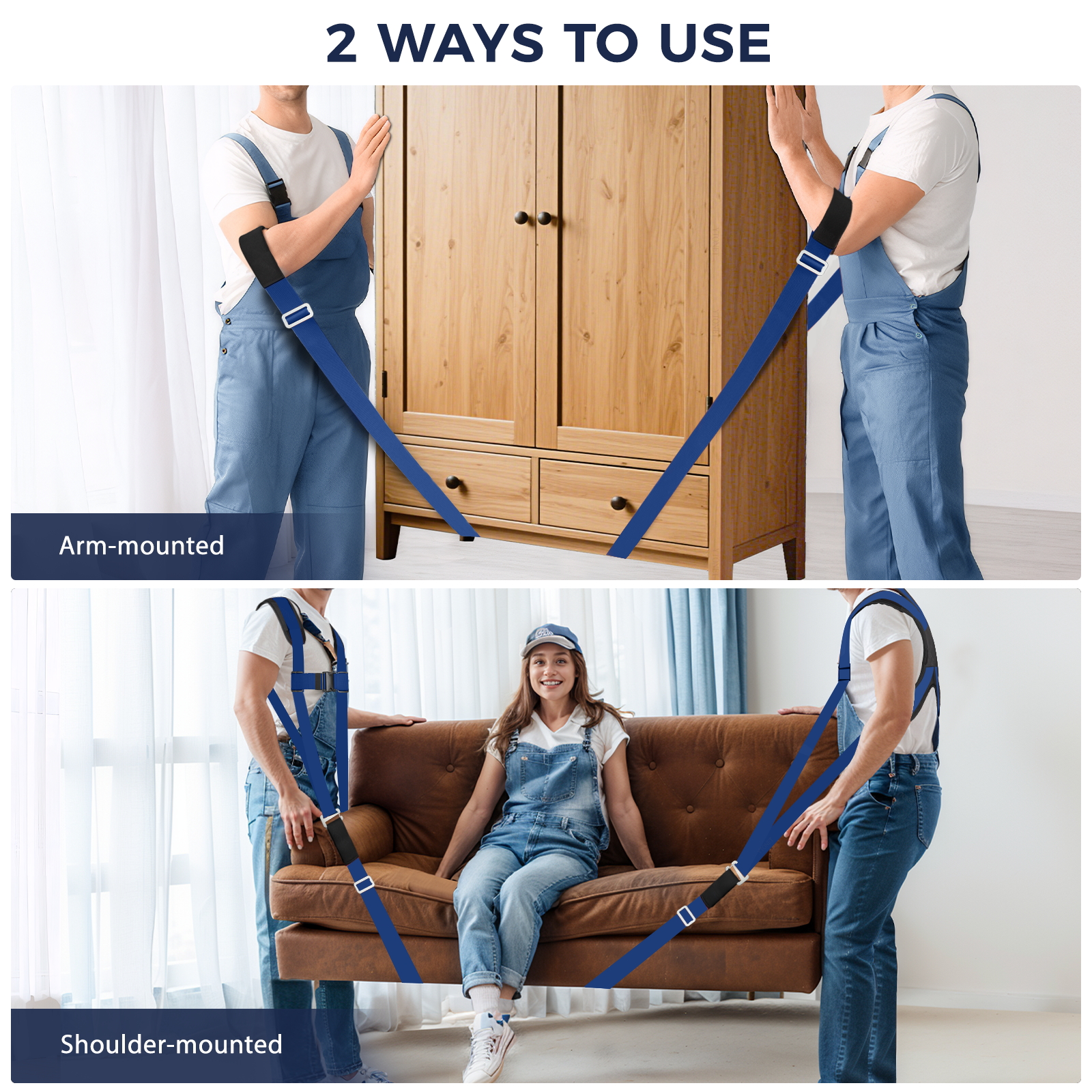 Ytonet Moving Straps, 2-Person Lifting and Moving System with Padded Back Supprot, Lifting Straps for Move Furniture, Appliances, Heavy Objects up to 800 lbs, 130 Inch Long, Wire Rope Slings, Blue - Image 3