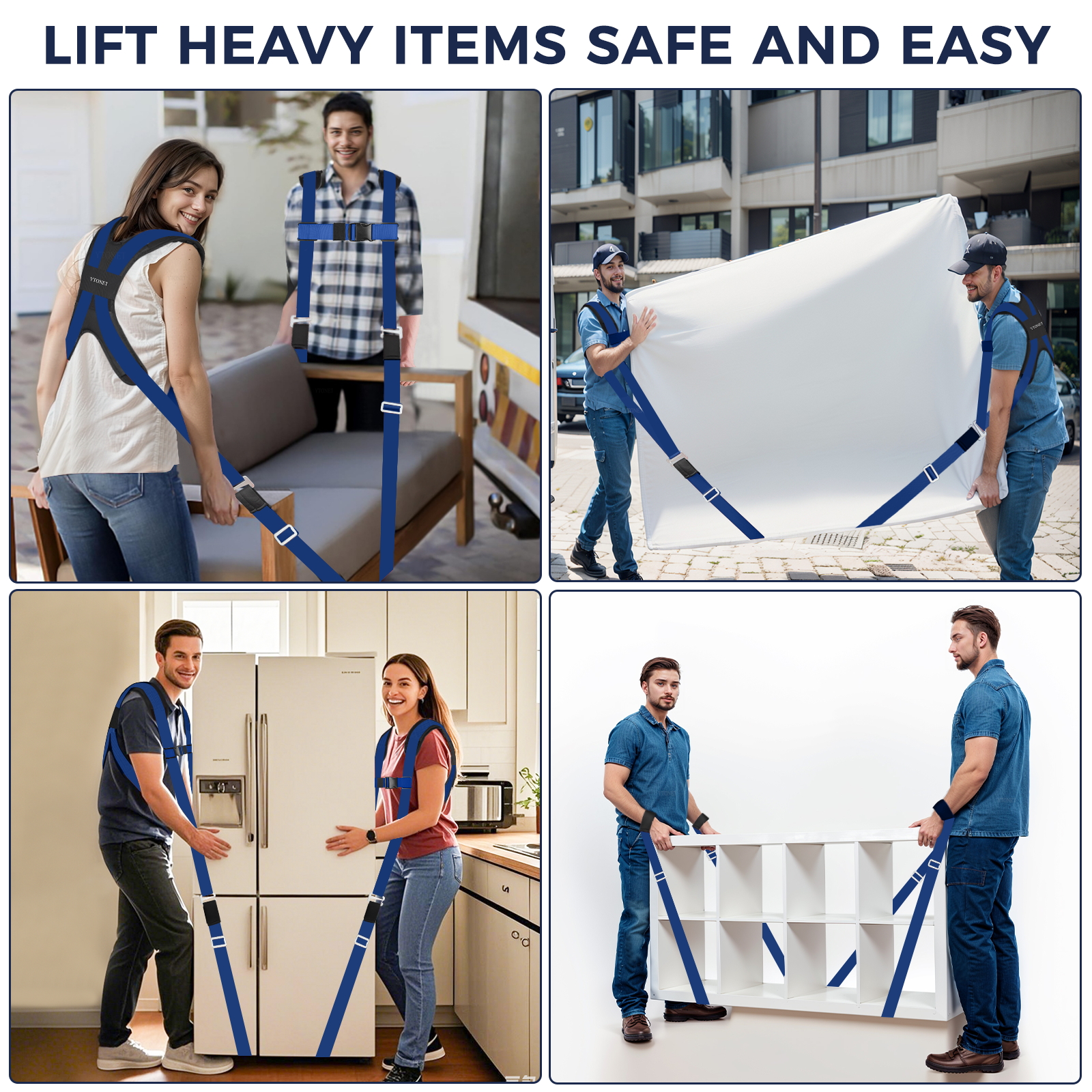 Ytonet Moving Straps, 2-Person Lifting and Moving System with Padded Back Supprot, Lifting Straps for Move Furniture, Appliances, Heavy Objects up to 800 lbs, 130 Inch Long, Wire Rope Slings, Blue - Image 6