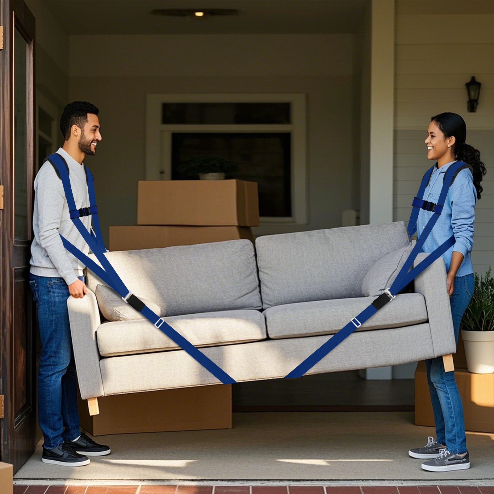 Ytonet Moving Straps, 2-Person Lifting and Moving System with Padded Back Supprot, Lifting Straps for Move Furniture, Appliances, Heavy Objects up to 800 lbs, 130 Inch Long, Wire Rope Slings, Blue - Image 5
