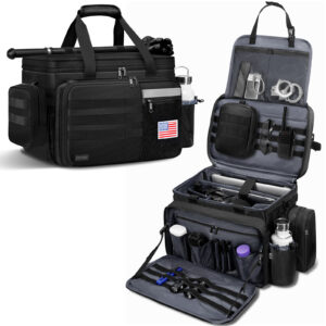 Patrol Bag Law Enforcement, Extra Large Police Gear Bag for Car Front Seat Organizer with a MOLLE Pouch & 15.6In Laptop Layer, Multiple Compartments Police Duty Bags Fit Passenger Seat, Pure Black