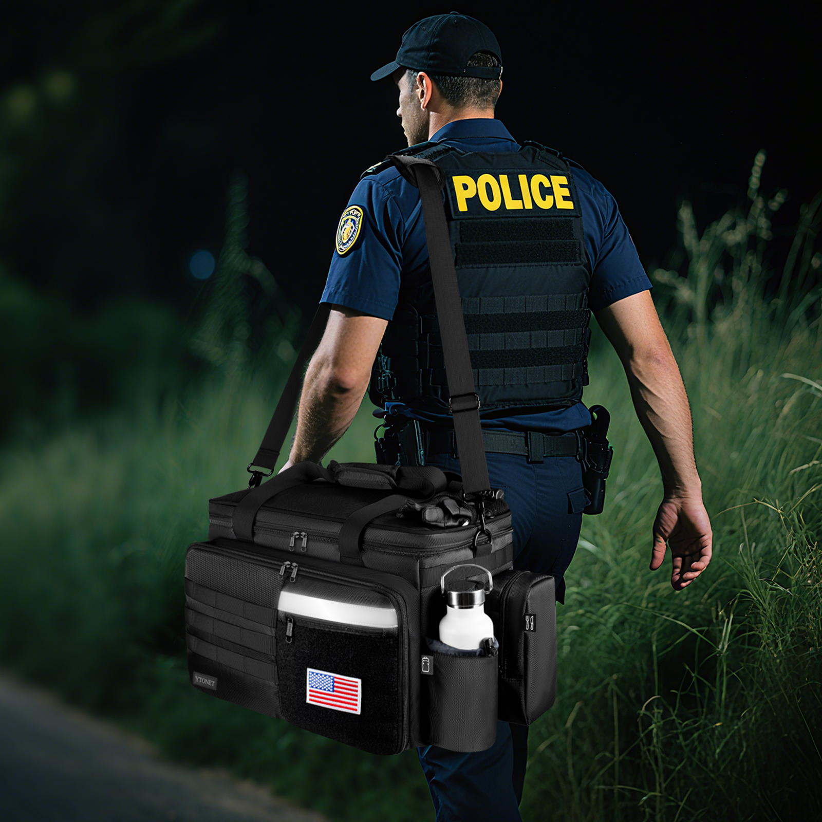Patrol Bag Law Enforcement, Extra Large Police Gear Bag for Car Front Seat Organizer with a MOLLE Pouch & 15.6In Laptop Layer, Multiple Compartments Police Duty Bags Fit Passenger Seat, Pure Black - Image 2
