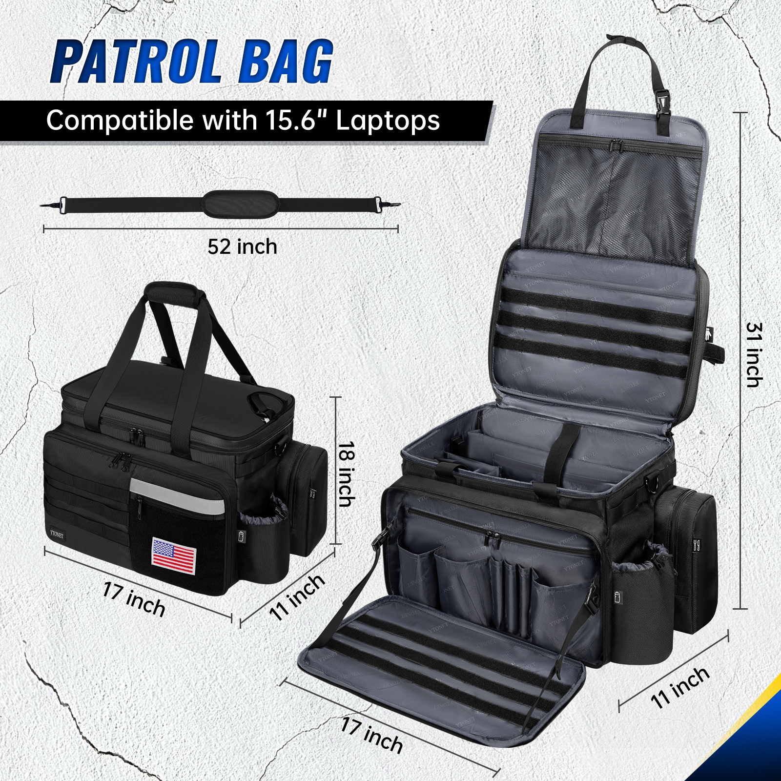 Patrol Bag Law Enforcement, Extra Large Police Gear Bag for Car Front Seat Organizer with a MOLLE Pouch & 15.6In Laptop Layer, Multiple Compartments Police Duty Bags Fit Passenger Seat, Pure Black - Image 4