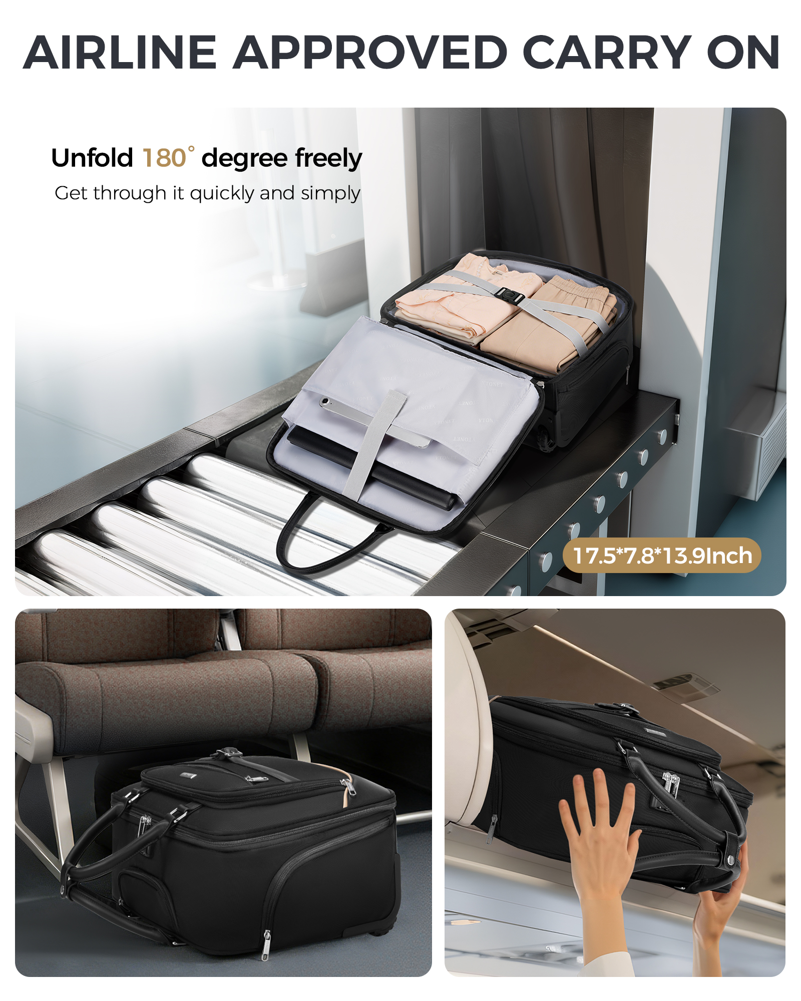 Ytonet Rolling Laptop Bag 18×14×8, Rolling Briefcase for Women with Accordion File Pockets, Anti Theft Underseat Carry On Luggage with wheels Fit 17.3 In Laptop for Travel Work Teacher Business, Black - Image 4