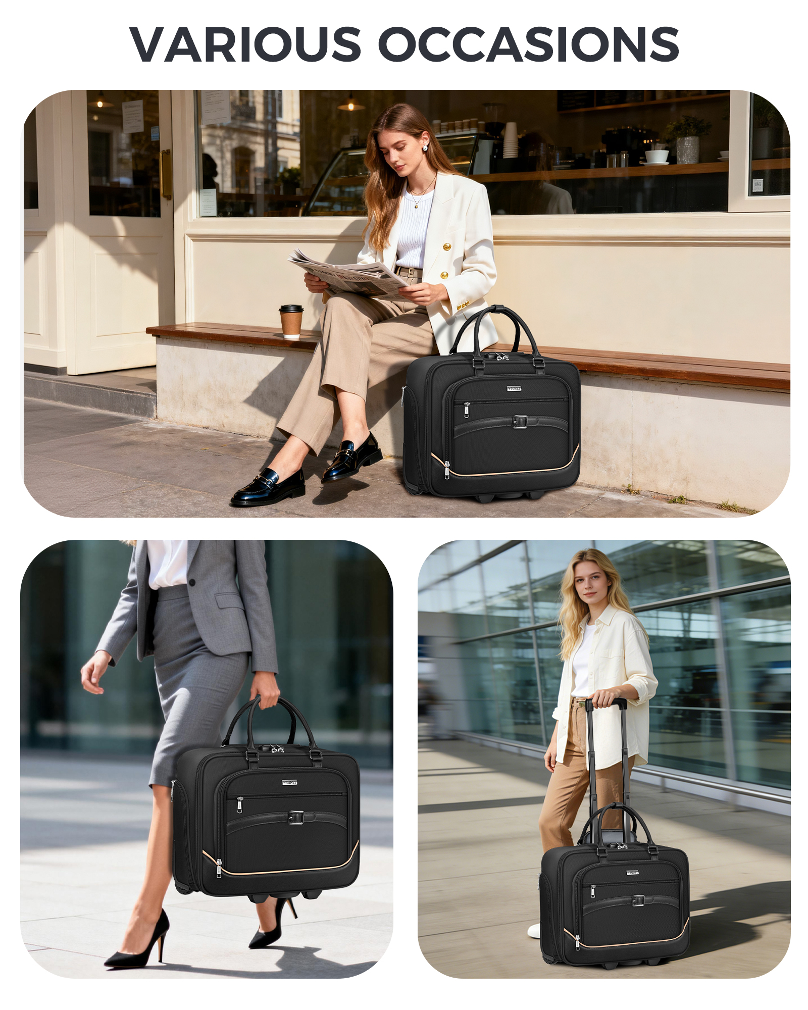 Ytonet Rolling Laptop Bag 18×14×8, Rolling Briefcase for Women with Accordion File Pockets, Anti Theft Underseat Carry On Luggage with wheels Fit 17.3 In Laptop for Travel Work Teacher Business, Black - Image 3