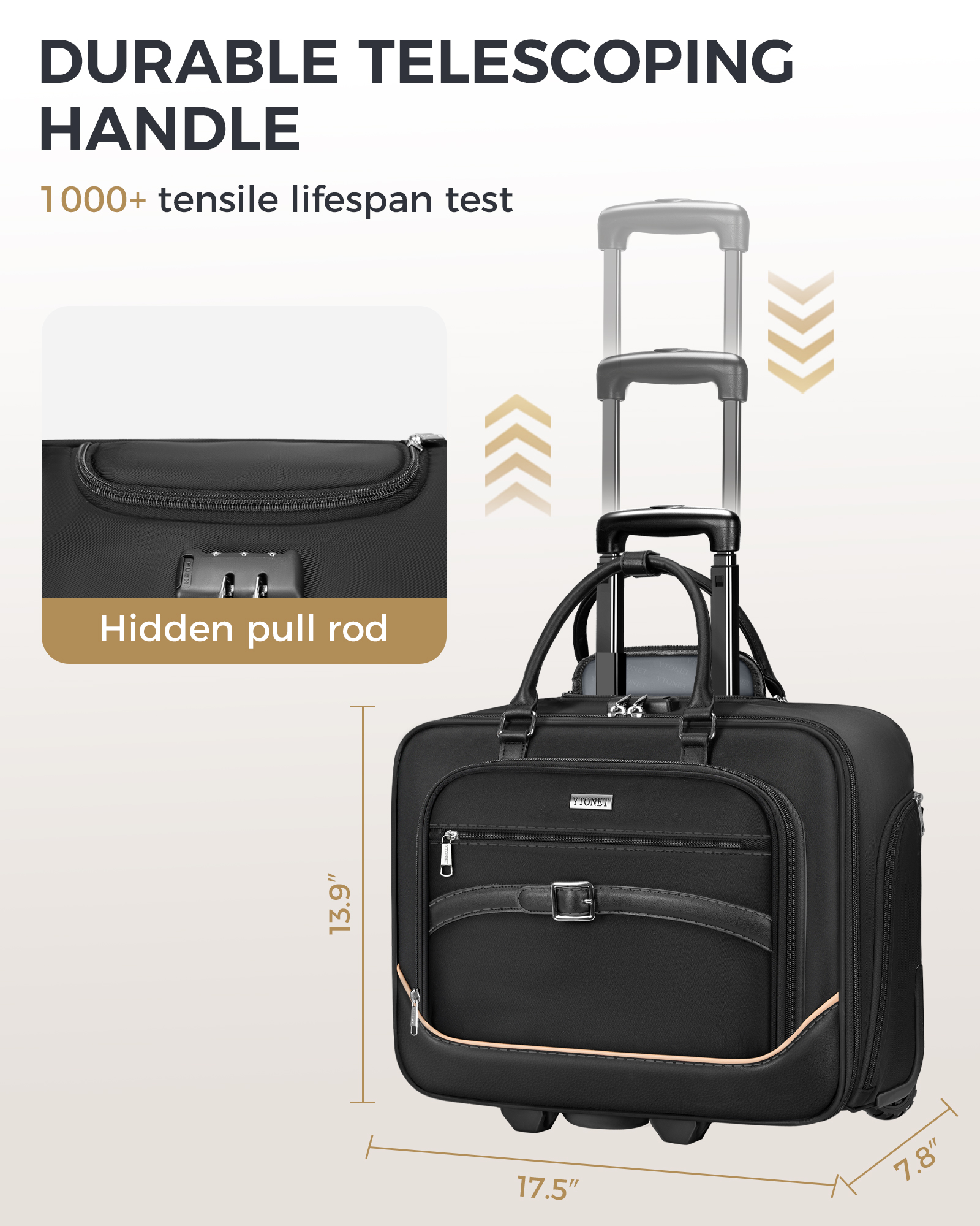 Ytonet Rolling Laptop Bag 18×14×8, Rolling Briefcase for Women with Accordion File Pockets, Anti Theft Underseat Carry On Luggage with wheels Fit 17.3 In Laptop for Travel Work Teacher Business, Black - Image 2