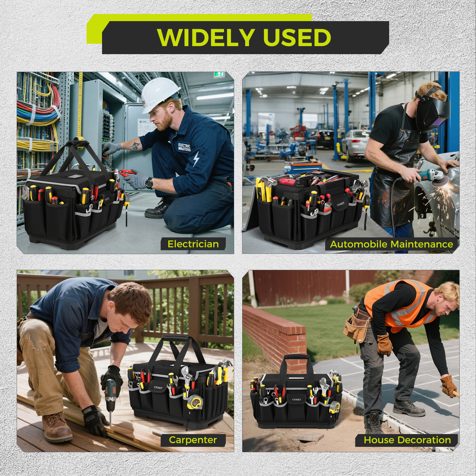 Heavy Duty Tool Bag 16-Inch, 46 Pockets Electrician Tool Bag for men with Hard Bottom & Waterproof Pocket, 1680D Tear-Proof Toolbox Organizer for HVAC Mechanic, Father Day Dad Gift Black - Image 2