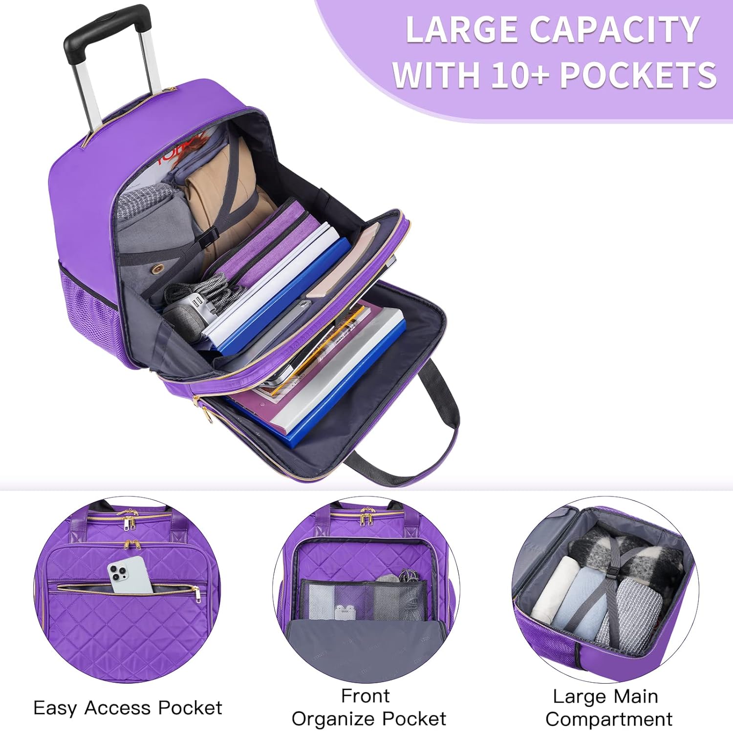 Ytonet Rolling Briefcase for Women, Extra Large Rolling Laptop Bag Fits 18 Inch Laptop, Computer Bag with wheels for Work Travel College Business Overnight Wife Mom Teacher, Purple - Image 4