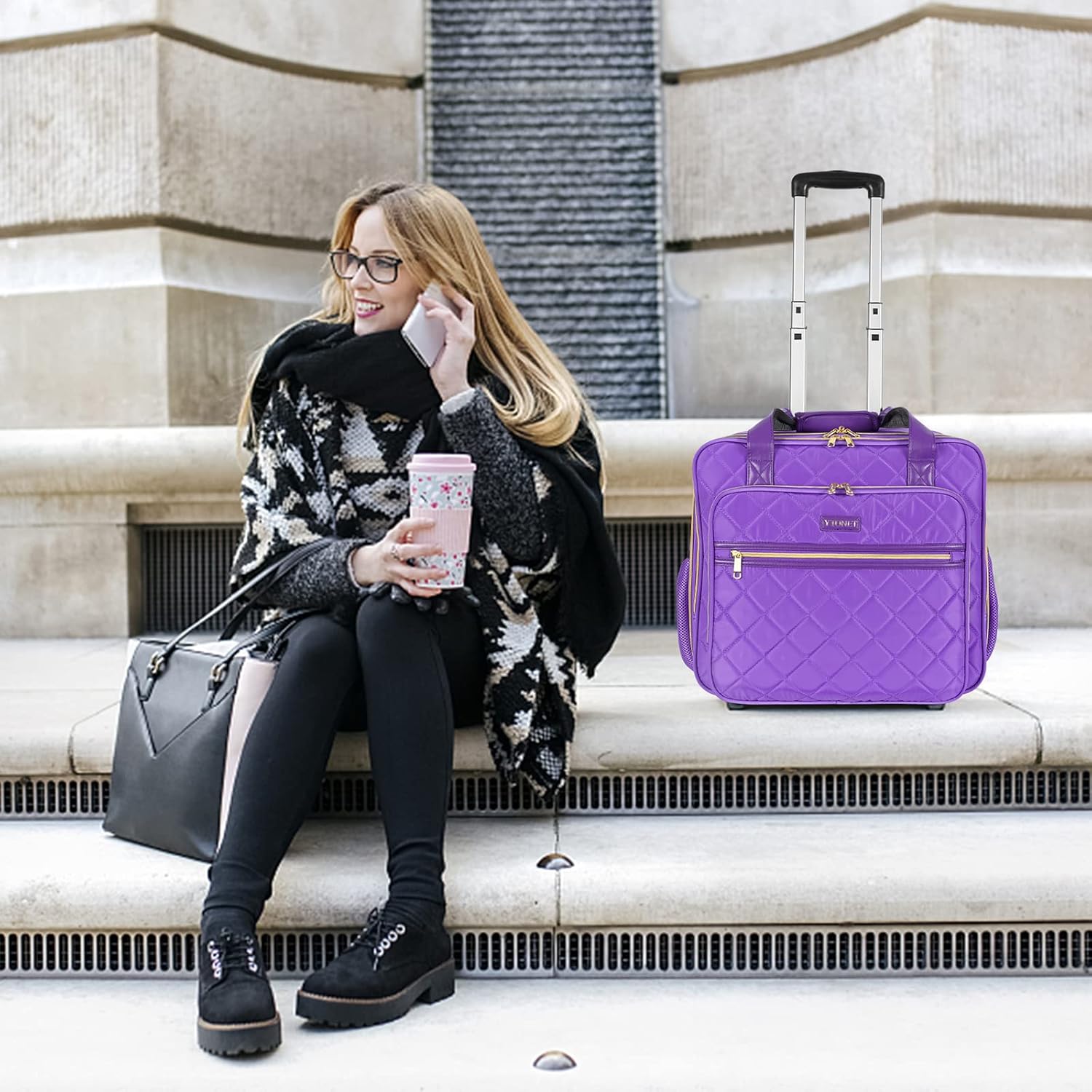 Ytonet Rolling Briefcase for Women, Extra Large Rolling Laptop Bag Fits 18 Inch Laptop, Computer Bag with wheels for Work Travel College Business Overnight Wife Mom Teacher, Purple - Image 3