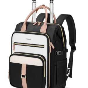Click to see full view Ytonet Rolling Backpack for Women,15.6 Inch Travel Backpack with Wheels, Stylish Rolling Laptop Bag with Passport Holder, Dual-Opening Design, Underseat Carry on Luggage for Work College Teacher