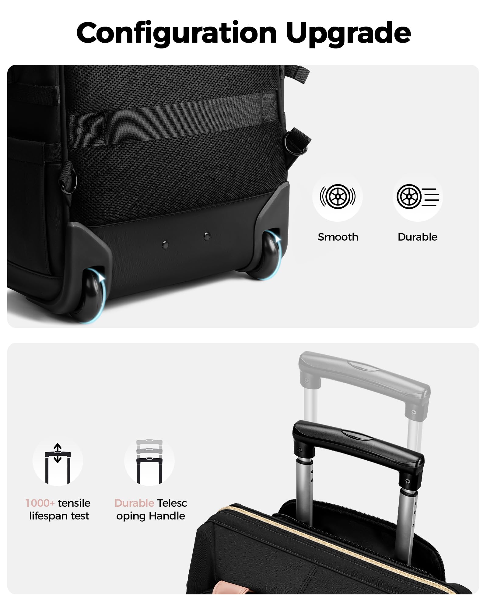 Click to see full view Ytonet Rolling Backpack for Women,15.6 Inch Travel Backpack with Wheels, Stylish Rolling Laptop Bag with Passport Holder, Dual-Opening Design, Underseat Carry on Luggage for Work College Teacher - Image 4