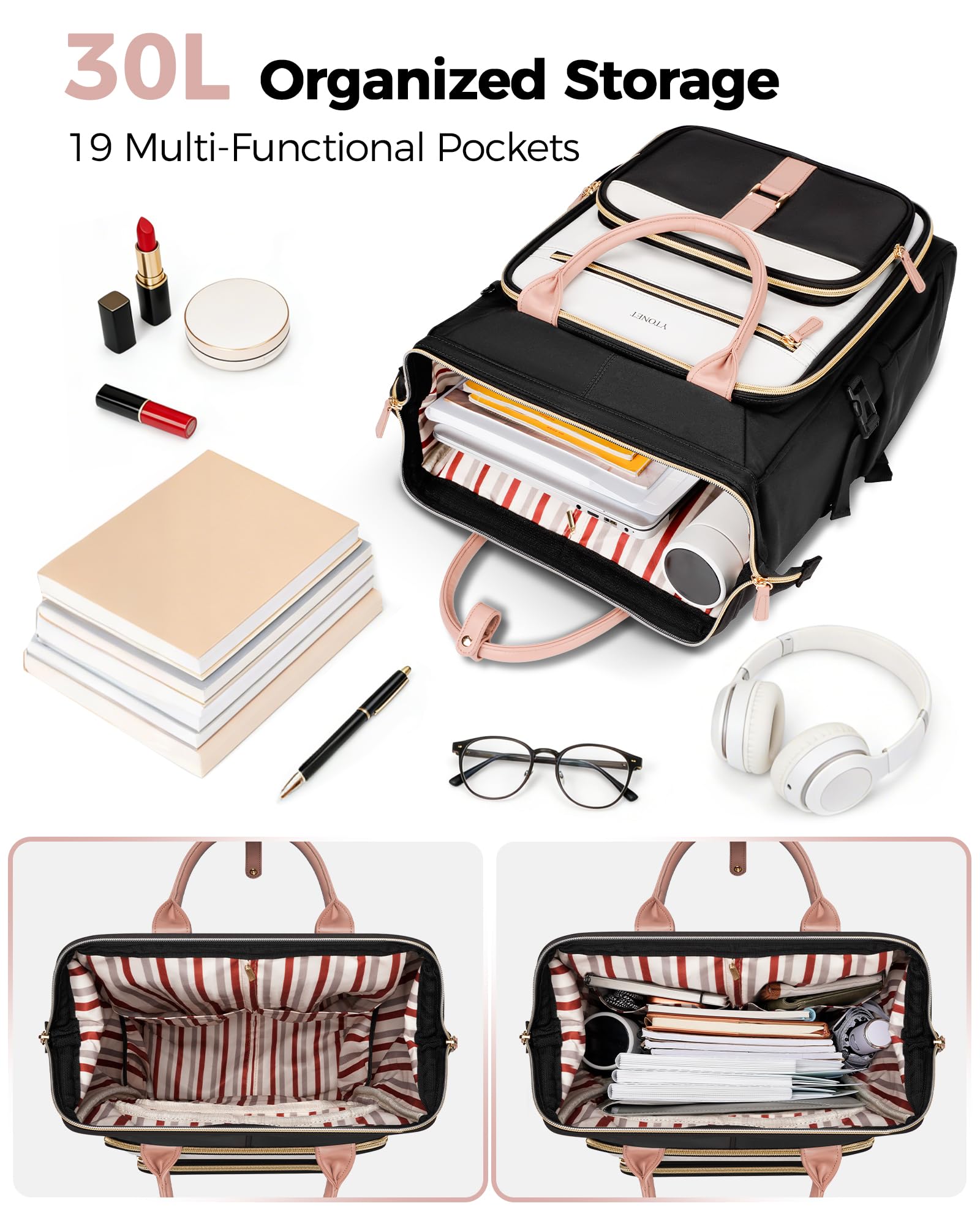 Click to see full view Ytonet Rolling Backpack for Women,15.6 Inch Travel Backpack with Wheels, Stylish Rolling Laptop Bag with Passport Holder, Dual-Opening Design, Underseat Carry on Luggage for Work College Teacher - Image 7