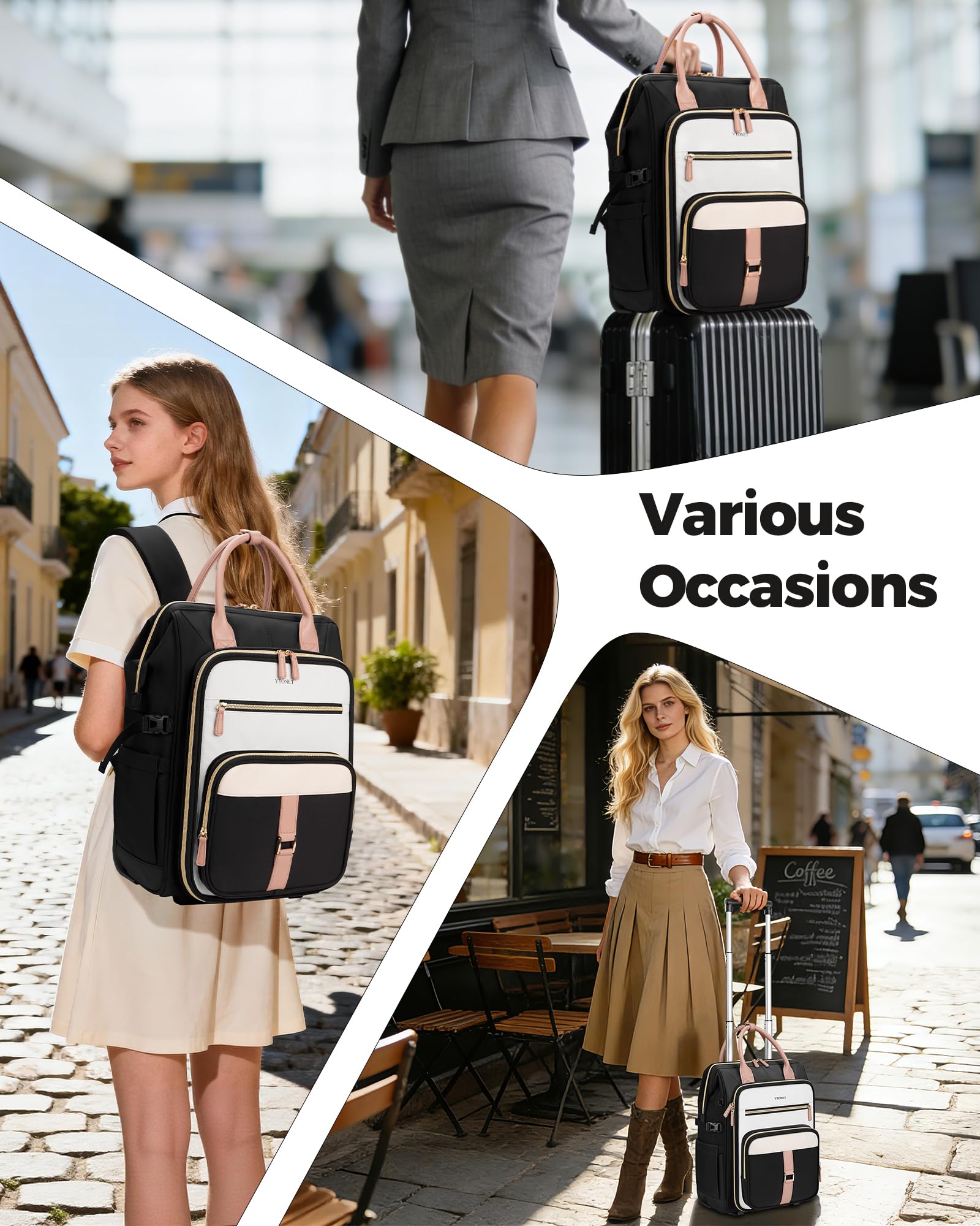 Click to see full view Ytonet Rolling Backpack for Women,15.6 Inch Travel Backpack with Wheels, Stylish Rolling Laptop Bag with Passport Holder, Dual-Opening Design, Underseat Carry on Luggage for Work College Teacher - Image 6