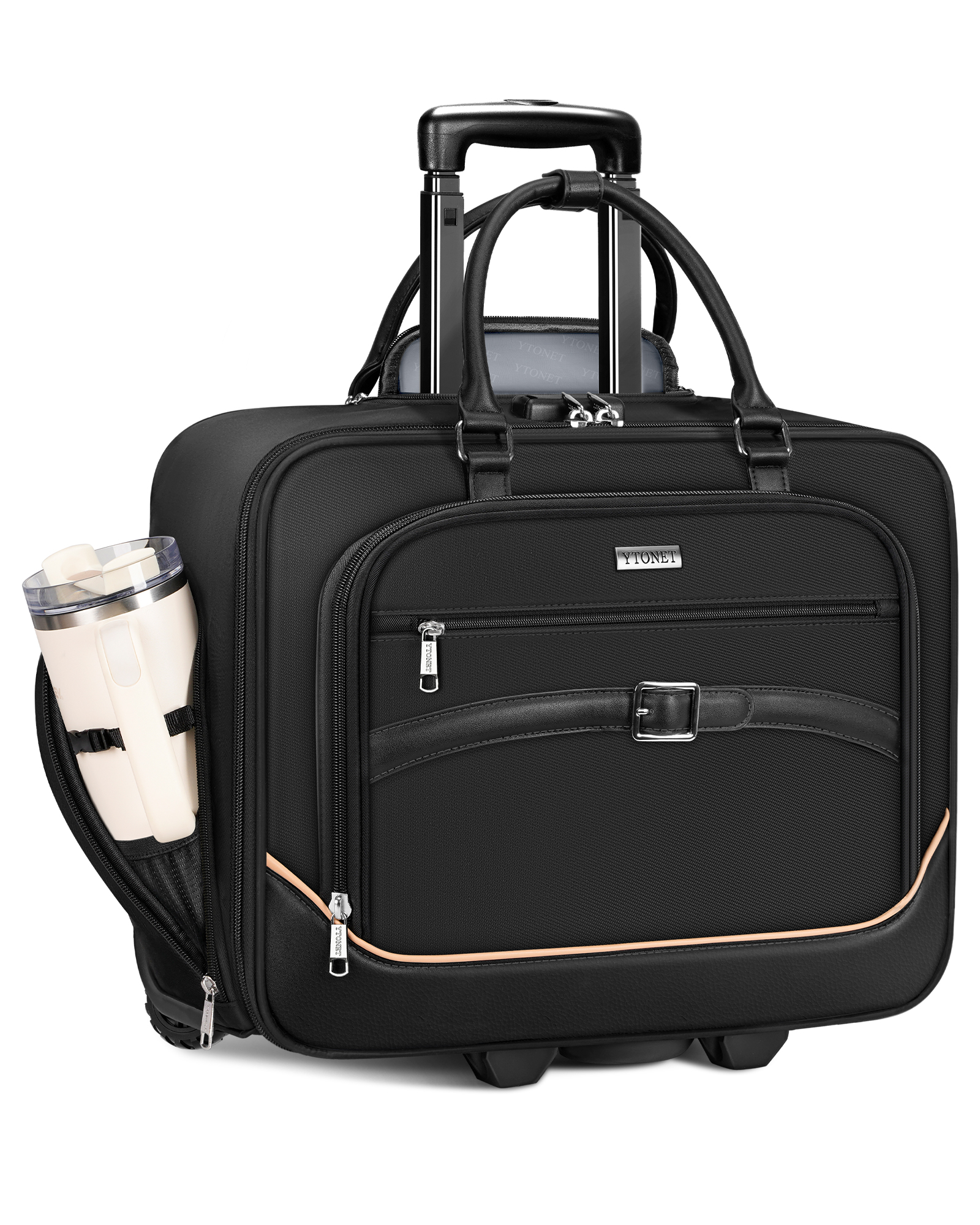Ytonet Rolling Laptop Bag 18×14×8, Rolling Briefcase for Women with Accordion File Pockets, Anti Theft Underseat Carry On Luggage with wheels Fit 17.3 In Laptop for Travel Work Teacher Business, Black