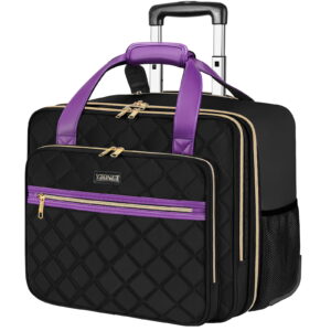 Ytonet Rolling Laptop Bag, 17.3 Inch Rolling Briefcase for Women, Water Resistant Computer Bag with Wheels for Work Travel College Business Overnight Wife Mom Teacher, Black Purple