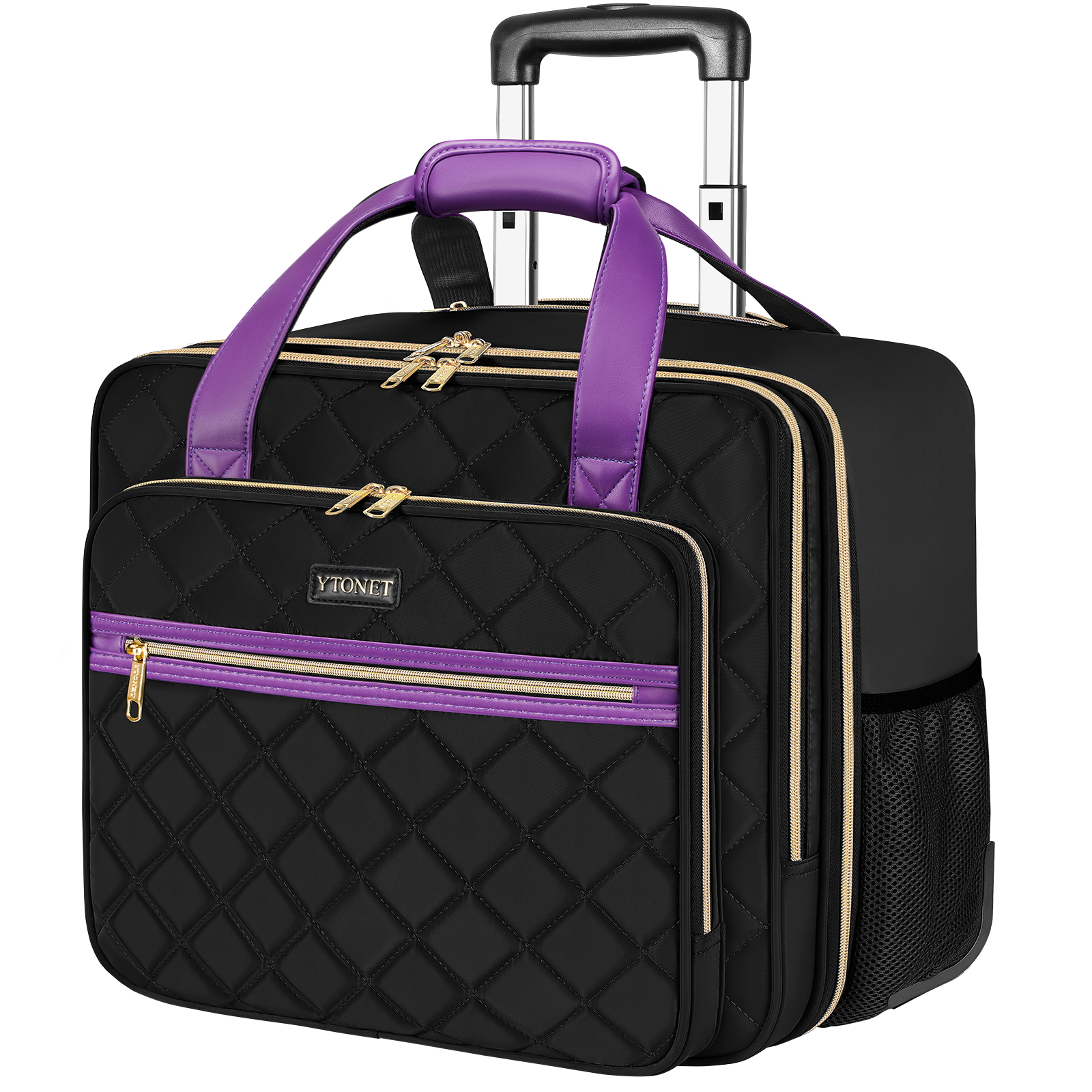 Ytonet Rolling Laptop Bag, 17.3 Inch Rolling Briefcase for Women, Water Resistant Computer Bag with Wheels for Work Travel College Business Overnight Wife Mom Teacher, Black Purple