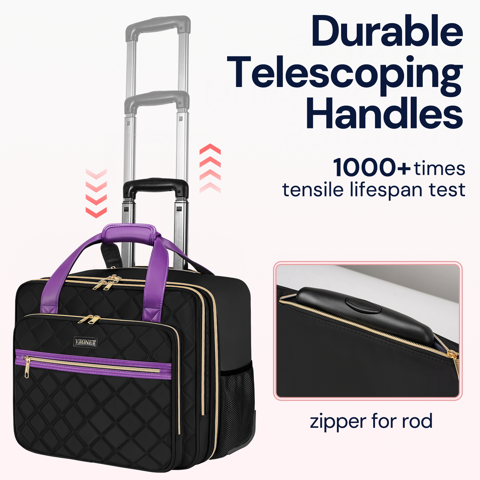 Ytonet Rolling Laptop Bag, 17.3 Inch Rolling Briefcase for Women, Water Resistant Computer Bag with Wheels for Work Travel College Business Overnight Wife Mom Teacher, Black Purple - Image 5