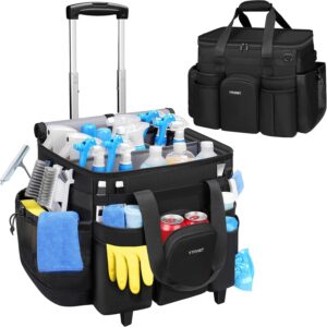 Ytonet XXL Cleaning Caddy with Wheels, Large Rolling Cleaning Caddy Bag with Detachable Trolley for Housekeepers, Water Resistant Cleaner Supplies Organizer with Wheels for Kitchen, Tool Organizer