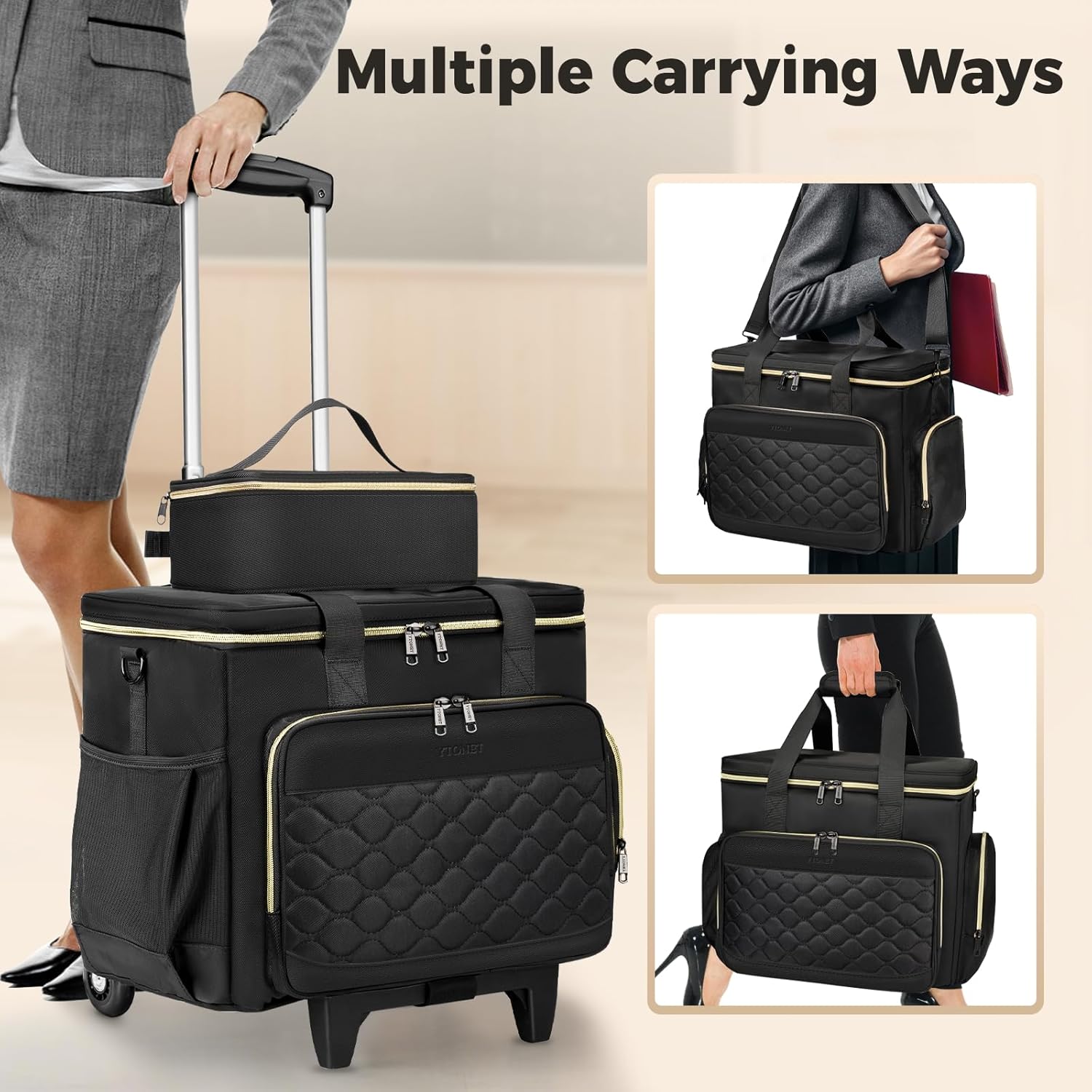 Ytonet Rolling Teacher Bag with Insulated Lunch Carrier, 15.6" Rolling Laptop Bag with Detachable Dolly, Underseat Travel Bag Roller Briefcase for Women Roller Tote Bags for Teacher Work Office Craft - Image 6
