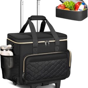 Ytonet Rolling Teacher Bag with Insulated Lunch Carrier, 15.6" Rolling Laptop Bag with Detachable Dolly, Underseat Travel Bag Roller Briefcase for Women Roller Tote Bags for Teacher Work Office Craft