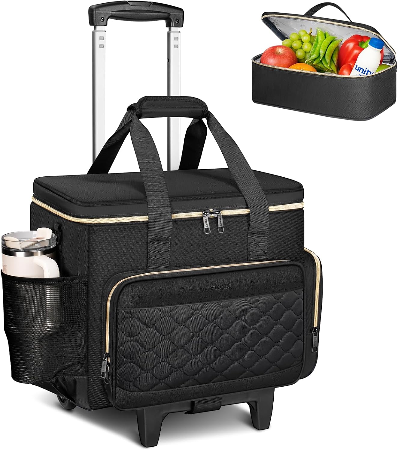 Ytonet Rolling Teacher Bag with Insulated Lunch Carrier, 15.6" Rolling Laptop Bag with Detachable Dolly, Underseat Travel Bag Roller Briefcase for Women Roller Tote Bags for Teacher Work Office Craft