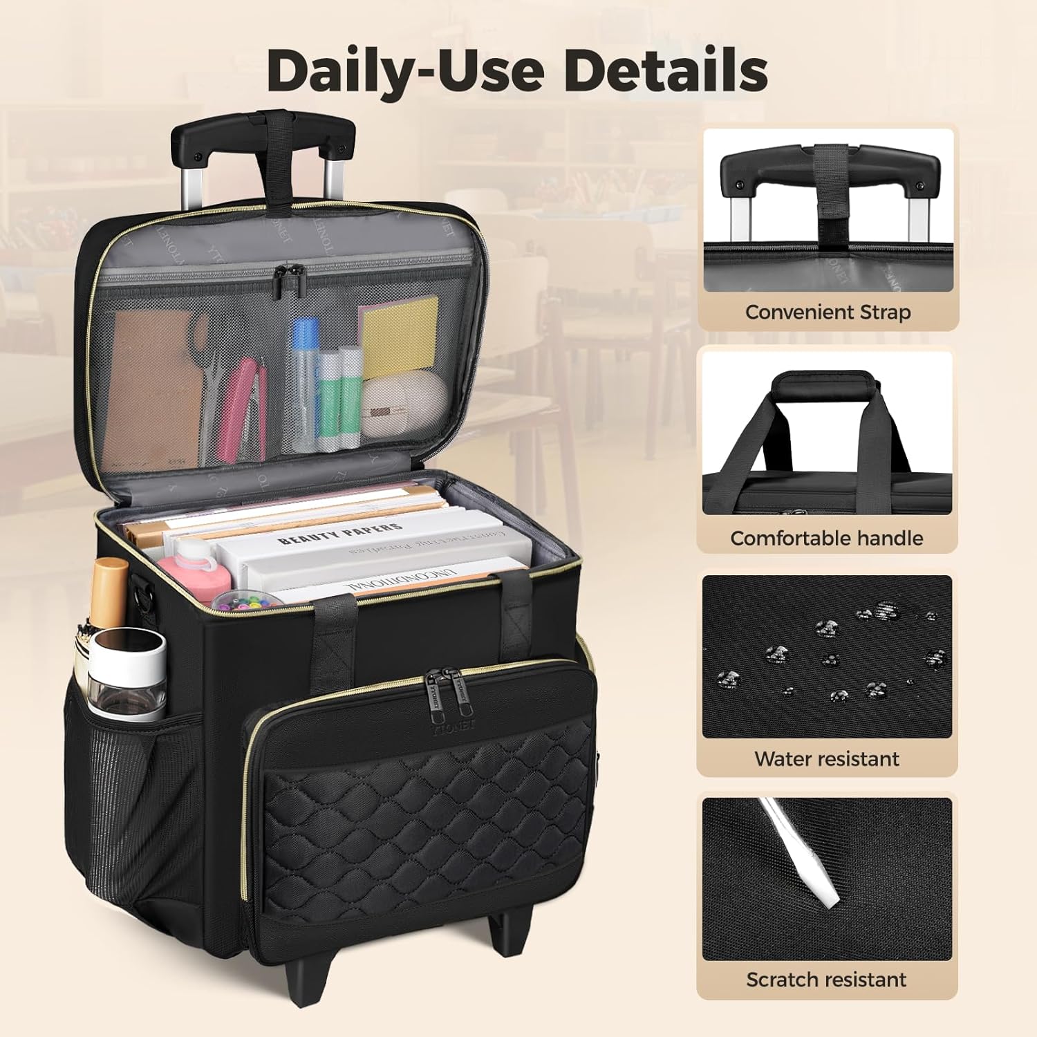 Ytonet Rolling Teacher Bag with Insulated Lunch Carrier, 15.6" Rolling Laptop Bag with Detachable Dolly, Underseat Travel Bag Roller Briefcase for Women Roller Tote Bags for Teacher Work Office Craft - Image 5