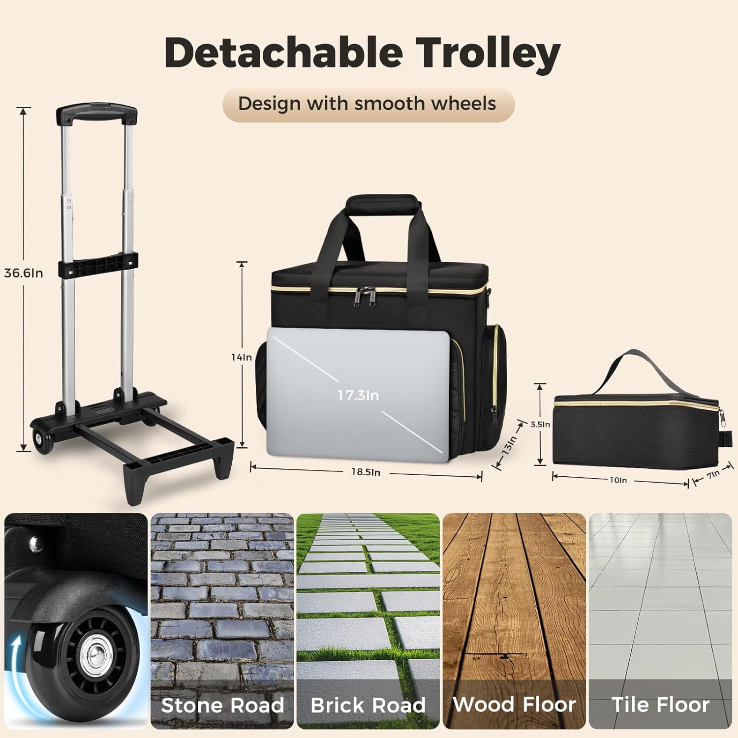 Ytonet Rolling Teacher Bag with Insulated Lunch Carrier, 15.6" Rolling Laptop Bag with Detachable Dolly, Underseat Travel Bag Roller Briefcase for Women Roller Tote Bags for Teacher Work Office Craft - Image 4