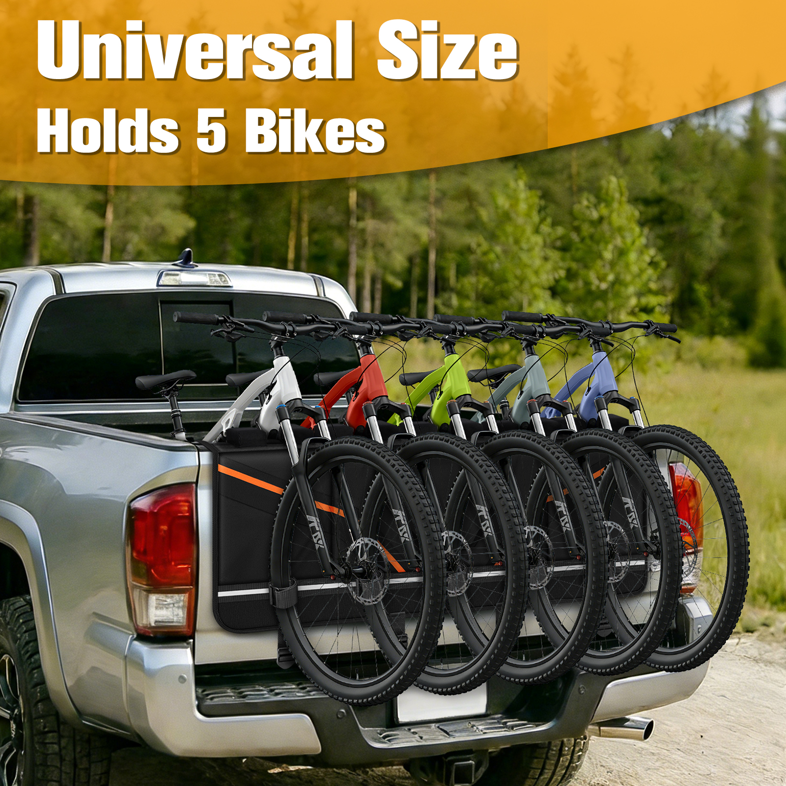 Ytonet Tailgate Bike Pad Holds 5 Bikes, Heavy Duty Tailgate Pad for Mountain Bikes with Tool Pockets & Reflective Strips, Scratch-Resistant Truck Bike Tailgate Pad Match Mid-Size & Compact Pickups - Image 2