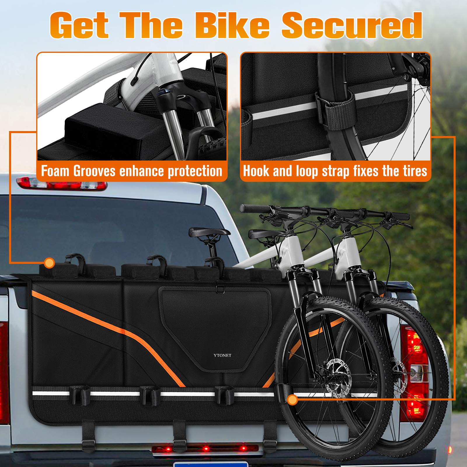 Ytonet Tailgate Bike Pad Holds 5 Bikes, Heavy Duty Tailgate Pad for Mountain Bikes with Tool Pockets & Reflective Strips, Scratch-Resistant Truck Bike Tailgate Pad Match Mid-Size & Compact Pickups - Image 3