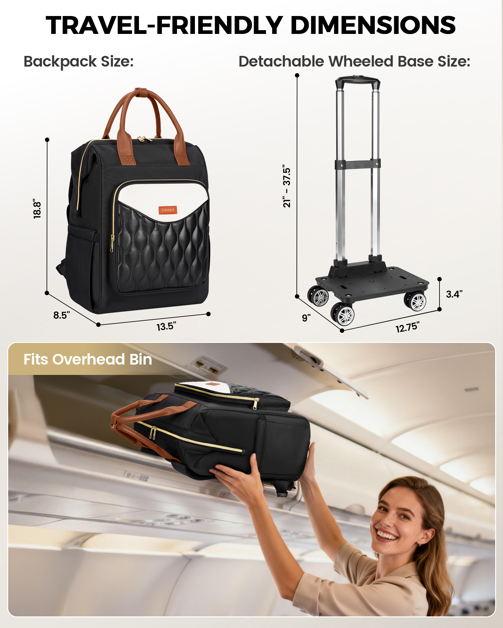 Ytonet Rolling Backpack for Women, 15.6 In Rolling Laptop Backpack with 4 Spinner Wheels, 2 In 1 Roller Travel Backpacks with Detachable Trolley, Carry On Rolling Laptop Bag for College Business Work - Image 3
