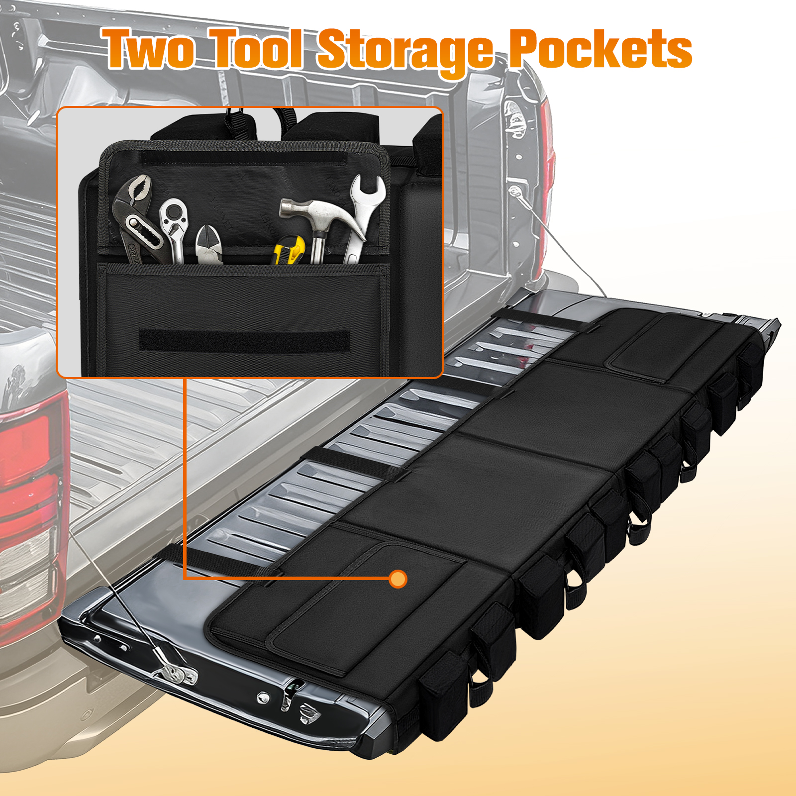 Ytonet Tailgate Bike Pad Holds 5 Bikes, Heavy Duty Tailgate Pad for Mountain Bikes with Tool Pockets & Reflective Strips, Scratch-Resistant Truck Bike Tailgate Pad Match Mid-Size & Compact Pickups - Image 5