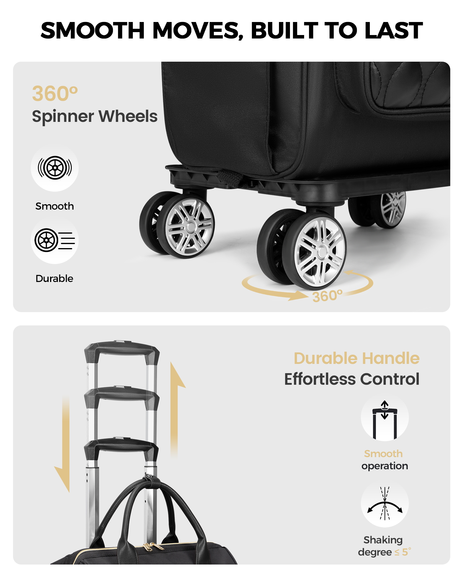 Ytonet Rolling Backpack for Women, 15.6 In Rolling Travel Backpack with 4 Spinner Wheels, Carry On Rolling Laptop Bag with Detachable Trolley, Stylish Wheeled Backpack for College Business Work, Black - Image 7