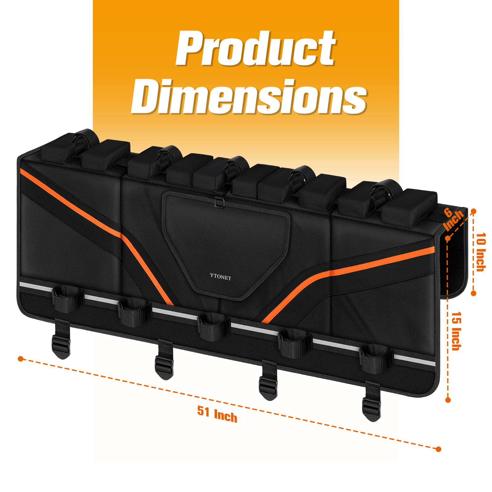 Ytonet Tailgate Bike Pad Holds 5 Bikes, Heavy Duty Tailgate Pad for Mountain Bikes with Tool Pockets & Reflective Strips, Scratch-Resistant Truck Bike Tailgate Pad Match Mid-Size & Compact Pickups - Image 6