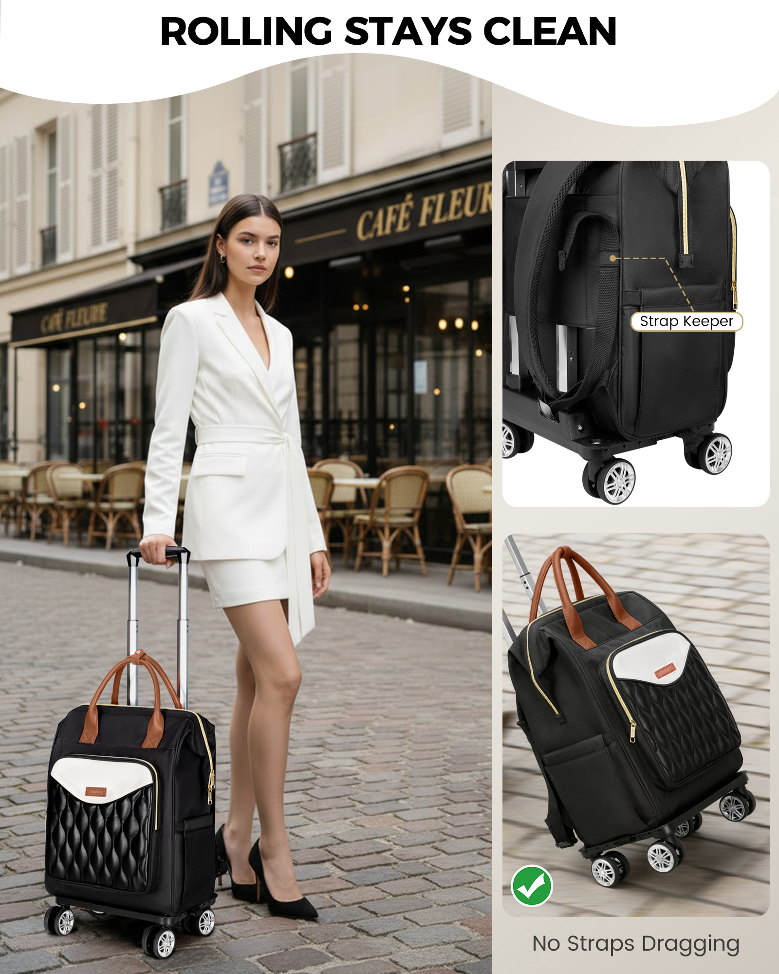Ytonet Rolling Backpack for Women, 15.6 In Rolling Laptop Backpack with 4 Spinner Wheels, 2 In 1 Roller Travel Backpacks with Detachable Trolley, Carry On Rolling Laptop Bag for College Business Work - Image 5