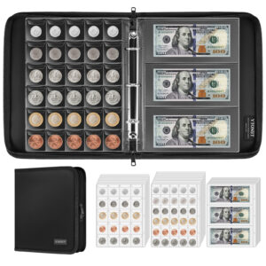 Ytonet Coin Collection Book Holder for Collectors, 410 Pockets Coins Collections Album & 24 Currency Organizer Binder, Fireproof Coin Collection Supplies, Coins Collector Gifts for Bill, Penny, Back