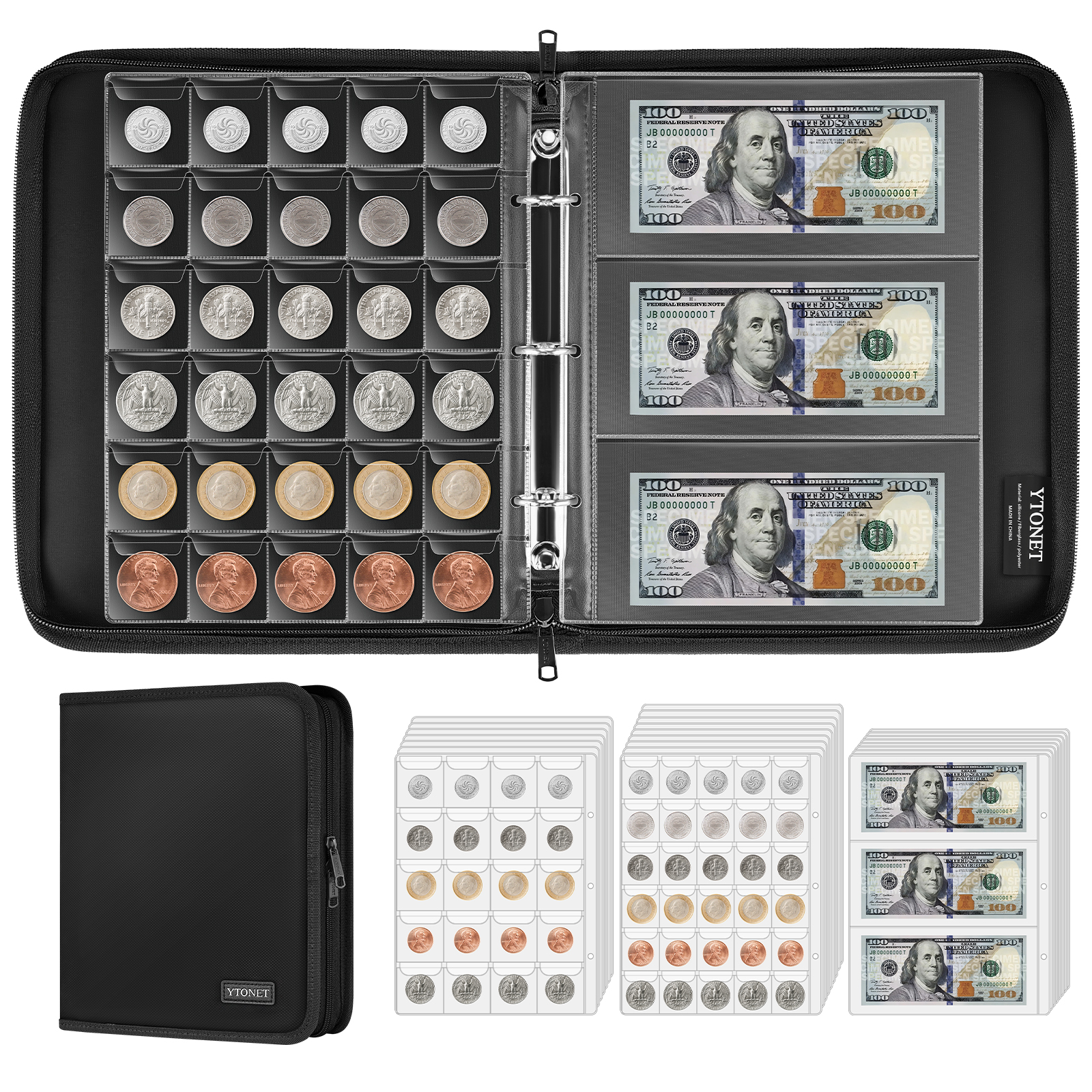 Ytonet Coin Collection Book Holder for Collectors, 410 Pockets Coins Collections Album & 24 Currency Organizer Binder, Fireproof Coin Collection Supplies, Coins Collector Gifts for Bill, Penny, Back