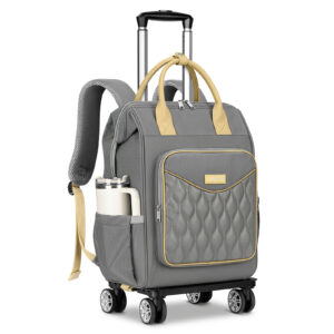 Ytonet Rolling Backpack for Women, 15.6 In Rolling Travel Backpack with 4 Spinner Wheels, Carry On Wheeled Backpack with Detachable Trolley, Water-Resistant Roller Bag for College Business Work, Grey