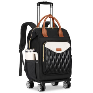 Ytonet Rolling Backpack for Women, 15.6 In Rolling Laptop Backpack with 4 Spinner Wheels, 2 In 1 Roller Travel Backpacks with Detachable Trolley, Carry On Rolling Laptop Bag for College Business Work