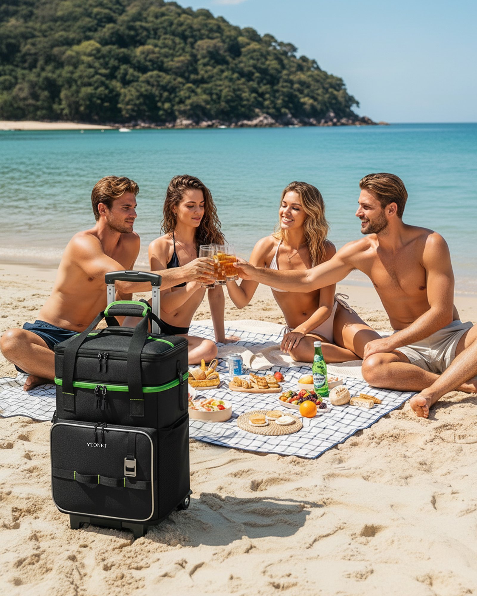 Ytonet 2-in-1 Rolling Cooler with Wheels, 55 Cans/40L Large Insulated Cooler on Wheels with Detachable Top Bag, Leakproof Soft Sided Cooler Bag for Beach, Picnic, Camping, Travel and Grocery,Black - Image 2